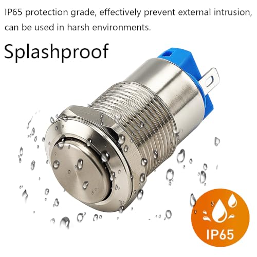 Gebildet 4pcs 12mm 3A 12V/24V/110V/250VAC Waterproof Push Button Switch Latching Nickel-Plated Copper Push Button Switch On-Off(High Head) - size: 12mm-Nickel Plated