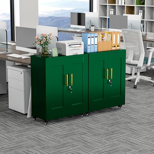 GAIOUS Metal Storage Cabinet with Lock and Wheels, Steel Tool Cabinet - color: Green, size: 13.8"D x 27.6"W x 35.4"H