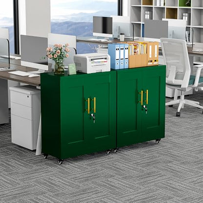 GAIOUS Metal Storage Cabinet with Lock and Wheels, Steel Tool Cabinet - color: Green, size: 13.8"D x 27.6"W x 35.4"H