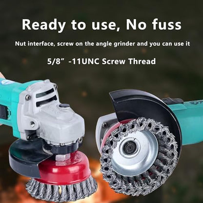 18 Pack Wire Wheel Brush for 4 1/2 Angle Grinder, 5/8"-11 Thread Arbor,Abrasive Cup Brush 4 & 3 Inch Twist Knotted Coarse Crimped Wire Brushes (16pcs Wire Wheels) - style: 16pcs Wire Wheel Set