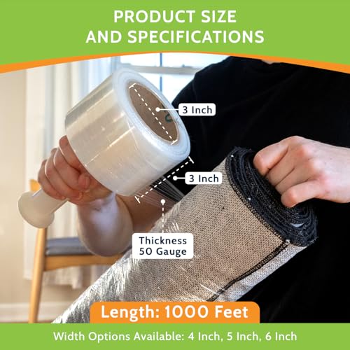PSBM Mini Stretch Film/Wrap with Plastic Handle 3" x 1000' 50 GA 18 Rolls - size: 3 Inch, style: 50 GA
