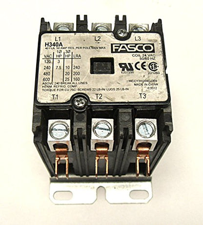 Fasco H340A 3 Pole 40 Amp 24 Coil Votage Contactor - H340A