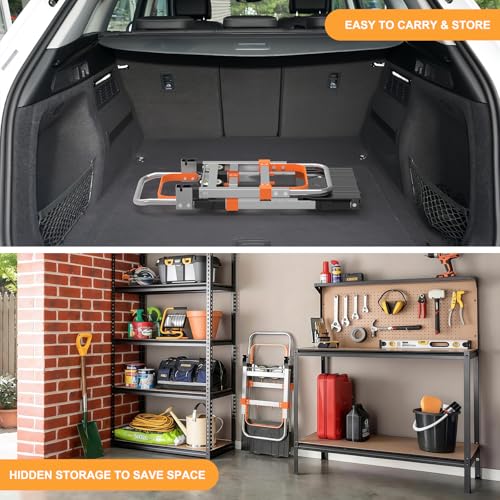3 in 1 Aluminum Folding Hand Truck Dolly Cart Trolley with Wheels (Orange) - color: Orange Silver