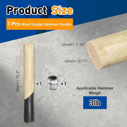 HARFINGTON Wood Sledge Hammer Handle Hammer Wooden Replacement Handle - size: 10.2"