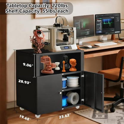 Heavy Duty Large Metal Printer Stand Cabinet with Storage, Black - color: Black