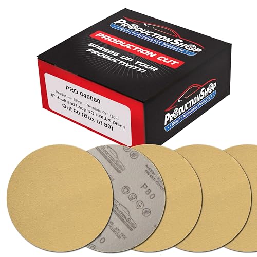 ProductionShop Premium 80 Grit 6" Gold Sanding Discs, Box of 100 - Hook & Loop Backing Abrasive Sandpaper for DA & Random Orbital Sanders - Sand Automotive Paint, Metal, Wood, Woodworking Furniture - style: 80 Grit