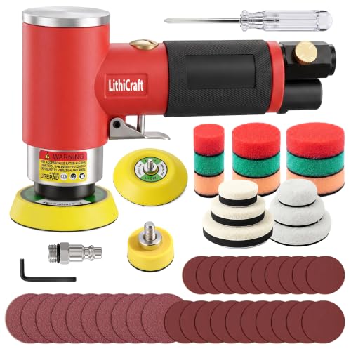 1/2/3 Inch Random Orbital Air Sander, Mini Pneumatic Detail Sander High Speed Air Powered Dual-Action Polisher, Hook & Loop Sanding Discs & Pads Kit for Auto Body Work, Metal, Wood