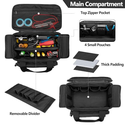 Rexmica Small Tool Bag Tool Storage Organizer Tactical Range Bag, Black - color: Black