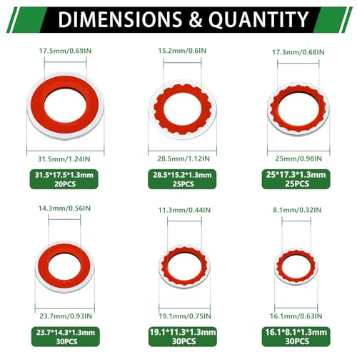 160PCS A/C Compressor Port Bonded Seal Gasket Kit, A/C Seal Washers - color: 160PCS A/C Compressor Seal Washers Kit (Red)