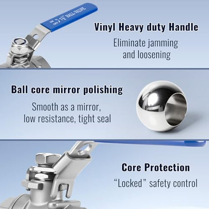 2 Pack 1.5" Ball Valves NPT Female Valve 304 Stainless Steel Full Port Locking Ball Valve Handle, Heavy Duty Shut Off Valve for Home and Industrial (1.5 Inch) - size: 1.5 Inch