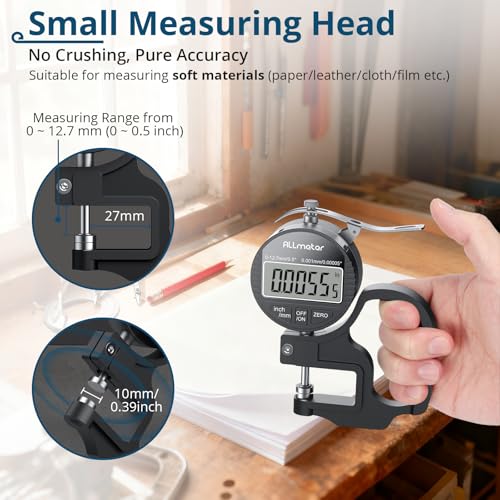 Digital Thickness Gauge 0-12.7mm,0.001mm Precision with LCD Display - size: 0-12.7mm,0.001 mm