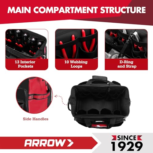 ARROW 17" Large Tool Bag with 36 Multipurpose Pockets, Tool Bags for Men - size: 17 Inch