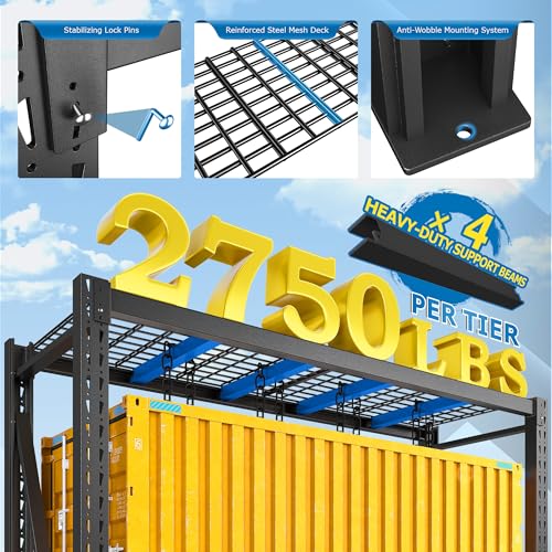 Bepatio 11000LBS Heavy Duty Garage Shelving, 4-Tier Adjustable Storage Shelves Metal Shelving, Industrial Shelf for Basement Warehouse Commercial Garage Shop, 72" H× 60" W × 24" D, Black - size: 60"W x 24"D x 72"H, 4-Tier