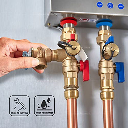 Midline Valve GUHW-QSW256-5 Pressure Relief Valve, for Tankless Water Heater, Lead Free, Full Port, Forged Brass, 3/4 in. FIP x MIP Connection (5 Pack) - style: 5 Pack
