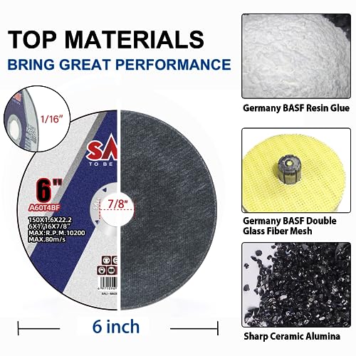 SALI 25 Pack 6" Cut Off Wheel, 1/16" x 7/8" Aluminum Oxide, Blue, For Angle Grinder, Max RPM 10200