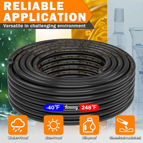 CheeMuii 50FT 1/2" DOT Air Line Double Layer 1/2 Air Hose Pneumatic Tubing - size: 1/2"OD-50FT-Double Layer