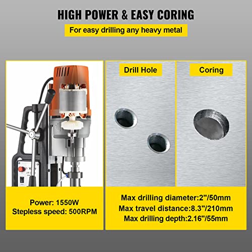 VEVOR 1680W MD50 Magnetic Drill 300 RPM Spindle Speed Electric Magnetic Drilling System with 2 Inch Boring Diameter and 2900 LBS Magnet Force - size: 2 in