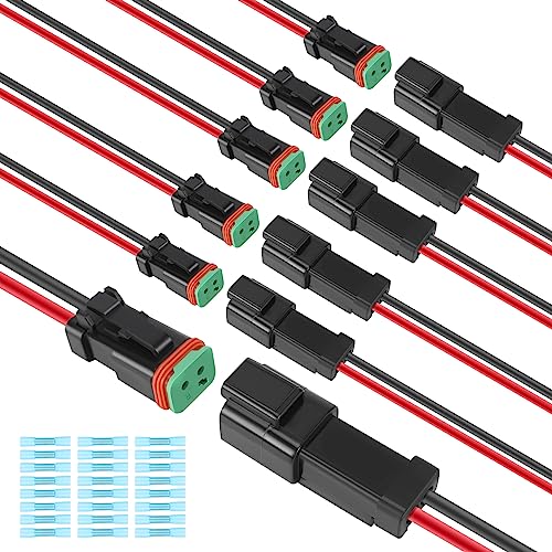 6 Kit Deutsch DT 2 pin Black Male Female Wiring Harness - color: Black 2Pin, size: 6Set