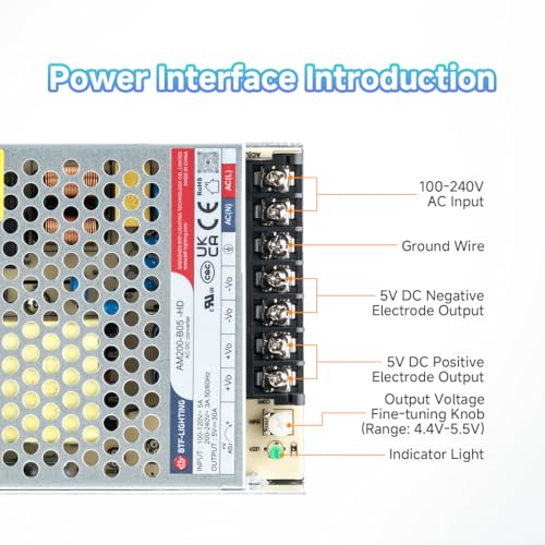 BTF-LIGHTING Power Supply DC5V 150W UL Recognized Component for LED Strip - size: 5V150W