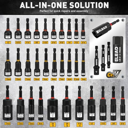 58-Piece Magnetic Impact Nut Driver Set, Metric & SAE Mini Combination Wrench Set, Impact Socket Adapter, 3LBS Magnetic Pickup Tool, Wing Nut Driver, Universal Socket, 1/4'' Quick-change Bit Extension - color: 58-piece New Version