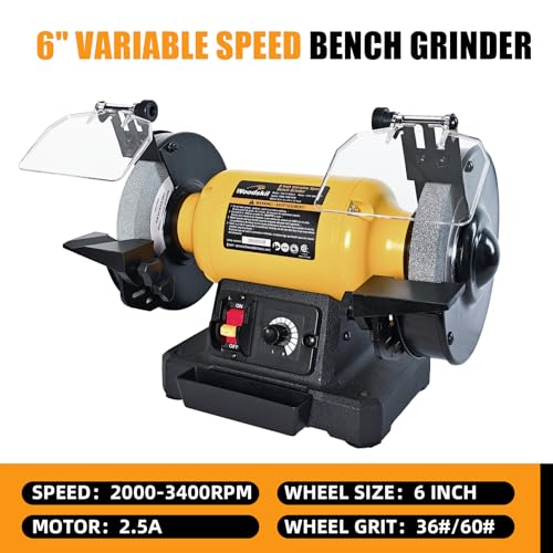 Woodskil 6" 2.5A Variable Speed Bench Grinder for Sharpening,2000–3400 RPM - size: 6" variable speed grinder