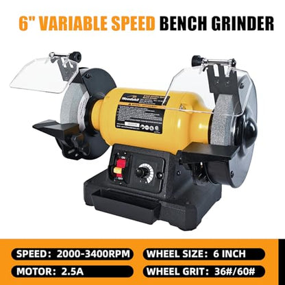 Woodskil 6" 2.5A Variable Speed Bench Grinder for Sharpening,2000–3400 RPM - size: 6" variable speed grinder