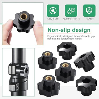 10Pcs 7 Star Through Hole Knob M10 Knurled Thread Clamping Knob, Star Shape Hand Knobs Black Plastic Screw-On Clamping Star Knob Handle - size: M10, style: Through Hole