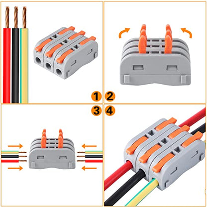 XHF 60 Pcs Yellow Conductor Compact Connectors Lever Nuts, Electrical Wire Terminals for Any Circuit Inline Splices 28-12 AWG (SPL-1) - color: Yellow