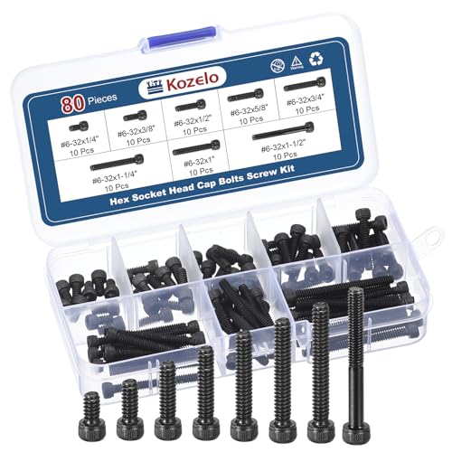 80pcs Socket Head Cap Screws Bolts Nuts Kit #6-32 Alloy Steel Black - size: #6-32x3/8" to 1-1/2"