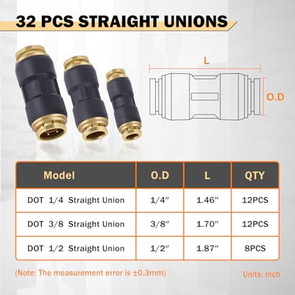 CheeMuii 32PCS Brass DOT Air Line Fittings DOT Quick Connect Straight Union - color: Black, size: 30 PCS