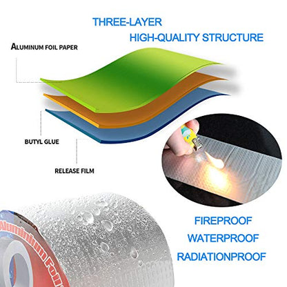 Professional Super Waterproof Tape, Aluminum Butyl Rubber Tape for Pipe/Metal/RV Awning/Roof Leak/Window Seal/Boat, 4in Wide 16.4ft Long