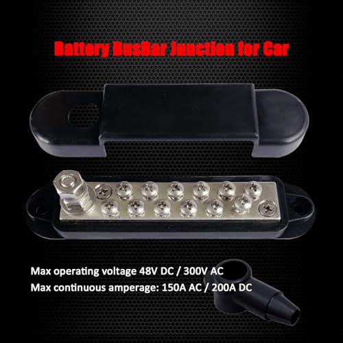 Ampper 1/4" Stud Power Distribution Block Bus Bar with 12 x #8 Screw, Black - color: Black, size: Plated Brass