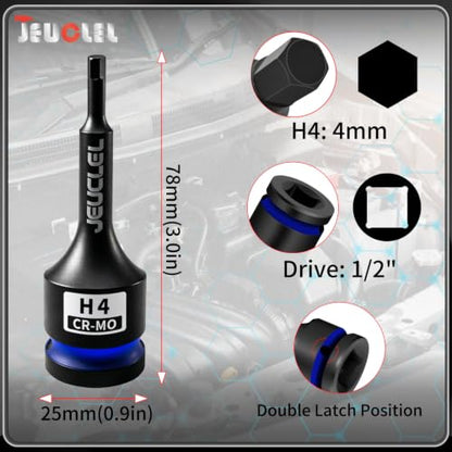 4mm Hex Impact Bit Socket, H4 1/2" Drive Allen Socket, Cr-Mo Steel - size: 1PC | H4 4MM