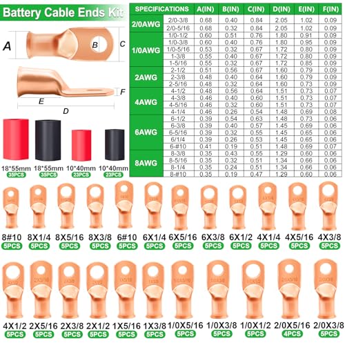Twidec/230PCS Battery Cable Ends Kit and 10 Ton Hydraulic Crimping Tool - color: 231pcs