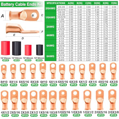 Twidec/230PCS Battery Cable Ends Kit and 10 Ton Hydraulic Crimping Tool - color: 231pcs