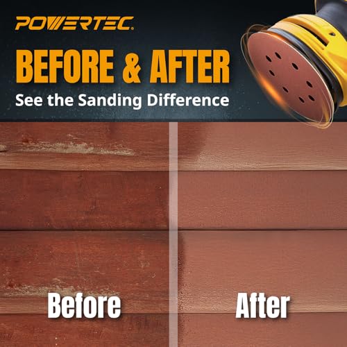 POWERTEC 150PK, 320 Grits, Sanding Discs 5 Inch - Hook and Loop, 5 Inch 8 Hole Aluminum Oxide Sandpaper Discs, Woodworking Sanding Pads for Random Orbital, Palm, Air, DA & Pneumatic Sander (45032-P6) - style: 320 Grit, 150PK