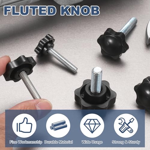 uxcell 10Pcs 1/4"-20 Star Knobs 1.2" Threaded Stud Male Clamping Knobs - size: 1/4"-20, 1.2"