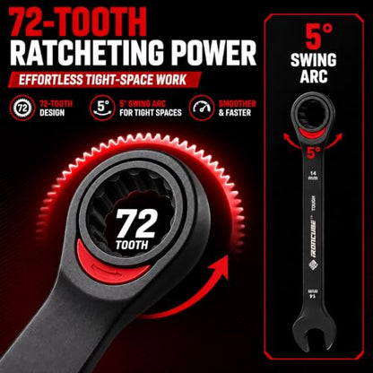ironcube 24-Piece Ratcheting Wrench Set: Metric & SAE - 8mm to 19mm & 1/4" to 3/4" - 72 tooth - Chrome Vanadium Steel - Tough Balck - with Organizer - size: 24 Piece SAE&METRIC