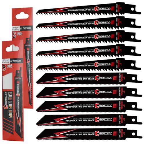 CSOOM 10-Piece 6-Inch Reciprocating Saw Blades Set (5 TPI and 14 TPI) for Fast Wood & Metal Cutting - size: 6 Inch