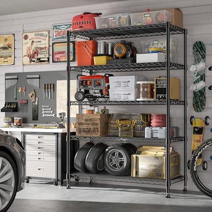 REIBII 5-Tier Storage Shelves 1660LBS Wire Shelving Unit with Wheels - color: Black, size: 73"H x 35"W x 15"D 5 Tier
