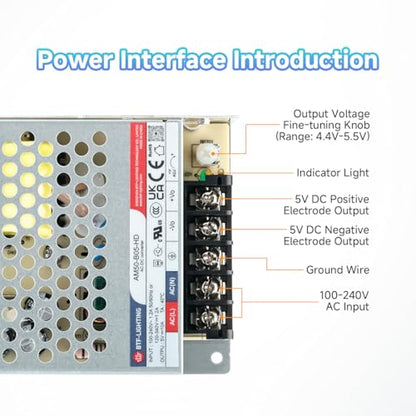 BTF-LIGHTING Power Supply DC5V 50W UL Recognized Component for LED Strip - size: 5V50W