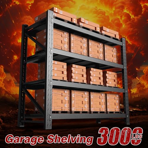 Fesbos 5000LBS Metal Steel Storage Shelves - 71.3" W Black 4 Tier Heavy Duty Rack Commercial Industrial Shelving with Adjustable Shelf for Basement Garage Warehouse - 71.3" W x 24" D x 70" H - size: 71.3" W x 24" D x 70" H