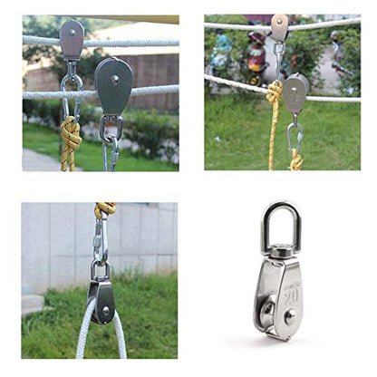 1-Pack M20 Single Pulley Block Stainless Steel Heavy Duty Hardware Single Wheel Swivel Rigging Lifting Wheel Fixed Pulley for Wire Rope Loading 75kg - size: 1-Pack M20