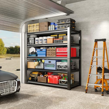 72" H Garage Shelving,5-Tier Heavy Duty Shelving Unit,3000LBS Adjustable Metal Storage Shelves,Storage Rack Units for Industrie,Shed,Warehouse,Basement,Black,47.3" W x 23.6" D x 72" H - size: 23.6"Dx47.3"Wx72"H