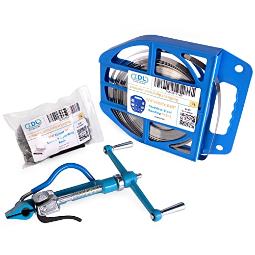 IDL Packaging 3/4" Stainless Steel 201 Banding Kit - Heavy-Duty Banding Tool + 3/4" x 0.03" x 100' Stainless Steel 201 Banding Coil + 100 Stainless Steel Wing Seals - size: 3/4" x 0.03" x 100', style: SS 201 + Seals