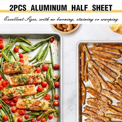Commercial Quality Baking Sheet Pan Set, Natural Aluminum Cookie Sheet, Umite Chef Warp Resistant Baker's Half Sheet Pan, Large Thick Cookie Tray Pans for Baking, Roasting(2 Pack, 18X13In) - size: 18x13in