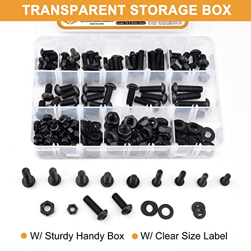 VIGRUE 288PCS M6 M8 Button Head Hex Socket Cap Screws Bolts Nuts Washer Assortment Kit, 10.9 Grade Alloy Steel Black Oxide, Fully Threaded - size: 288PCS M6 M8