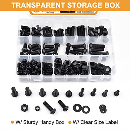 VIGRUE 288PCS M6 M8 Button Head Hex Socket Cap Screws Bolts Nuts Washer Assortment Kit, 10.9 Grade Alloy Steel Black Oxide, Fully Threaded - size: 288PCS M6 M8