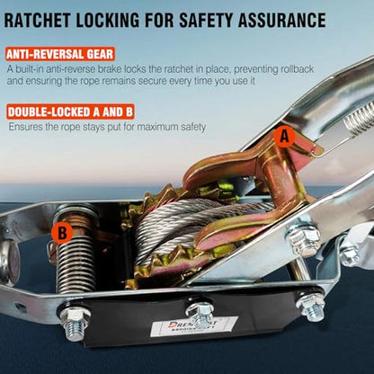 4T Come Along Winch, 8800lbs Pulling Capacity, 10ft Steel Cable - size: 4T-8810lbs-10FT-3Hook
