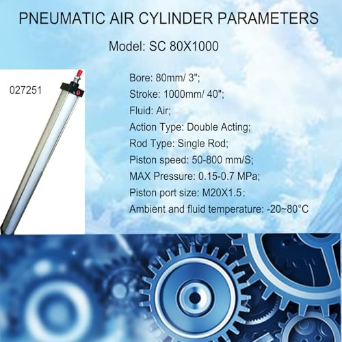 INTBUYING Air Cylinder Pneumatic Buffer Standard Cylinder Aluminum Alloy Magnetic Rod Dual Action Single Rod- SC 80 x 1000 PT Bore:3" Stroke:40" - size: SC 80 x 1000 PT Bore:3" Stroke:40"